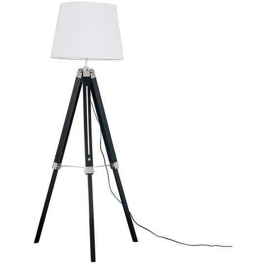 Tripod Floor Lamp Clipper Standing Light in Black with Tapered Shade - White