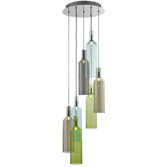 Searchlight Bottle - 7 Light Cluster Pendant Chrome, Smoked Coloured Glass, G4 Bulb