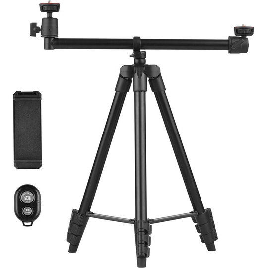Asupermall - Portable Tripod Stand Aluminum Alloy Extended Arm Dural 360¡ã Rotatable Ballhead 138cm/54in Max. Height Horizontal Tripod with Phone