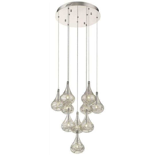 10 Light Ceiling Pendant Chrome Glass Ten, G4 Bulb - Spring Lighting