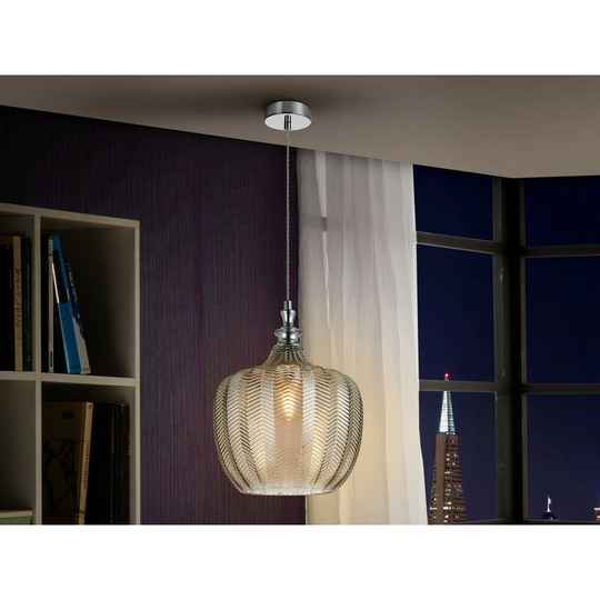 Schuller Lighting Uk - Schuller Spiga Pendant Light with Pattern Wheat Spike Engraved Glass, Cognac Tonality