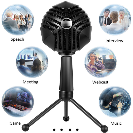 GM-888 usb Condenser Microphone Ball-shaped Mic with Desktop Mini Metal Tripod Stand