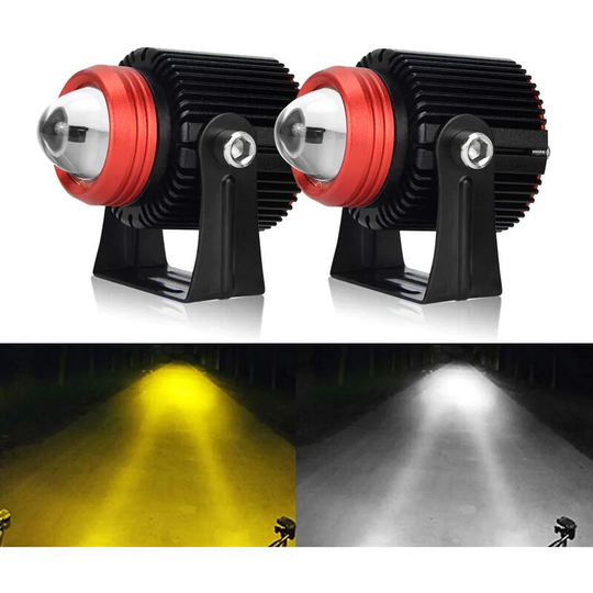 LED Motorcycle Front Headlights Bi-Color Fog Lights, 3000K Yellow 6500K White Universal Driving Lights, 30W 3000LM Hi/Lo Beam Waterproof DRL