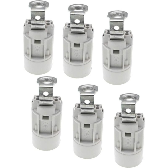 E14 Flame Light Bulb Base, Thermoplastic, Grey, SES 52mm High, 1/8 IPS Thread 6 Pack