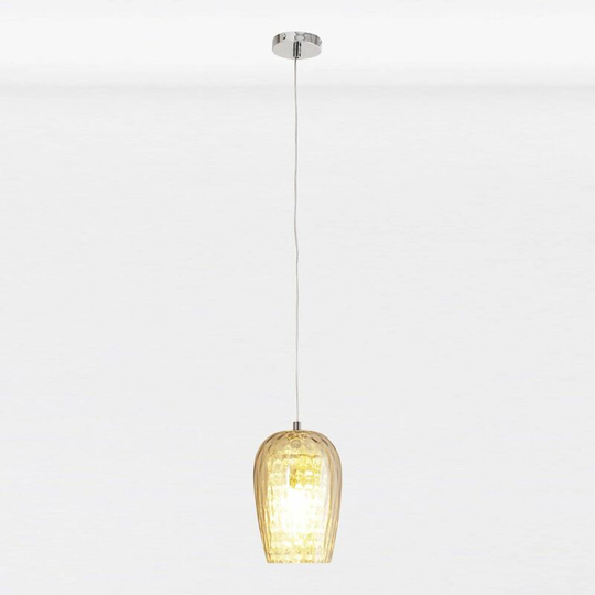 Dimpled Glass and Jewelled Pendant Light - Polished chrome plate with clear dropper glass detail and clear champagne glass