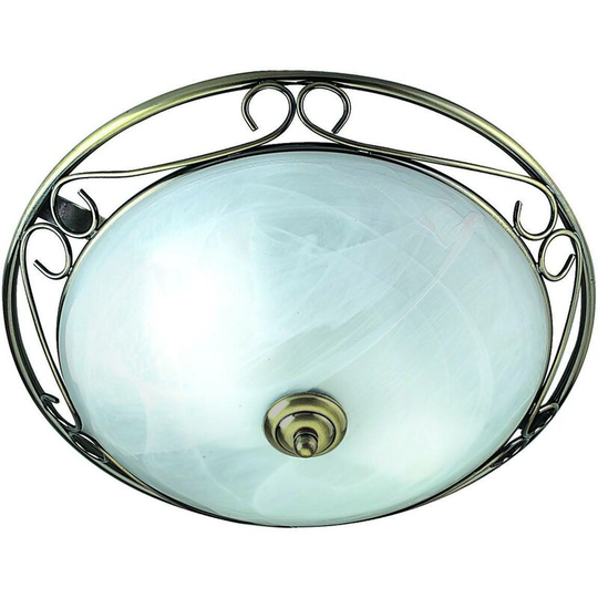 Searchlight Lighting - Searchlight Flush - Flush Ceiling 2 Light Antique Brass with Marble Glass Diffuser, E14