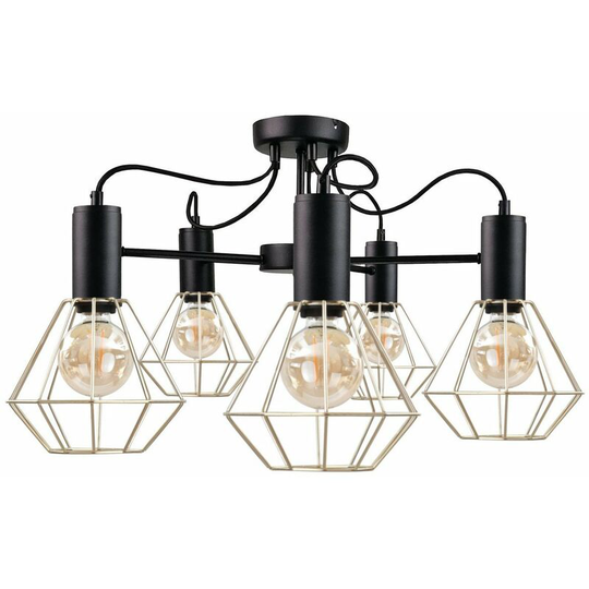 Keter Lars Multi Arm Semi Flush Ceiling Light Black, 60cm, 5x E27