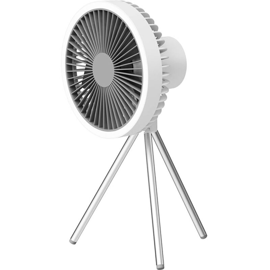 Outdoor Tripod Fan usb Rechargeable Camping Desk Fan Portable Ceiling Fan with 3 Speeds Adjustable - White&10000mAh