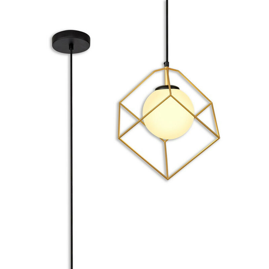 Luminosa Single Pendant, 1 Light Adjustable E14, Matt Black, Painted Gold