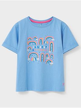 Crew Clothing Girls Short Sleeve Rainbow Glitter Tshirt - Light Blue, Light Blue, Size Age: 4-5 Years, Women