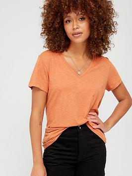 Superdry Studios Slub Vee Neck T-Shirt - Orange, Orange, Size 8, Women