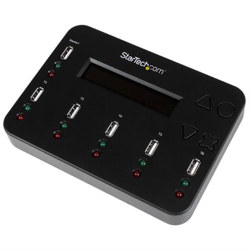 StarTech.com Standalone 1 to 5 USB Thumb Drive Duplicator and Eraser Multiple USB Flash Drive Copier System and File and Whole-Drive Copy at1.5 GB/min Single and 3-Pass Erase LCD Display
