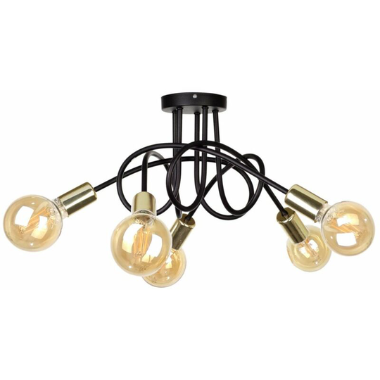 Keter Rumba Multi Arm Semi Flush Ceiling Light Black, Gold, 50cm, 5x E27