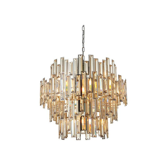 Endon Collection Lighting - Endon Lighting Viviana - Pendant Chrome Effect Plate & Champagne Crystal (K9) Drops 15 Light Dimmable IP20 - E14