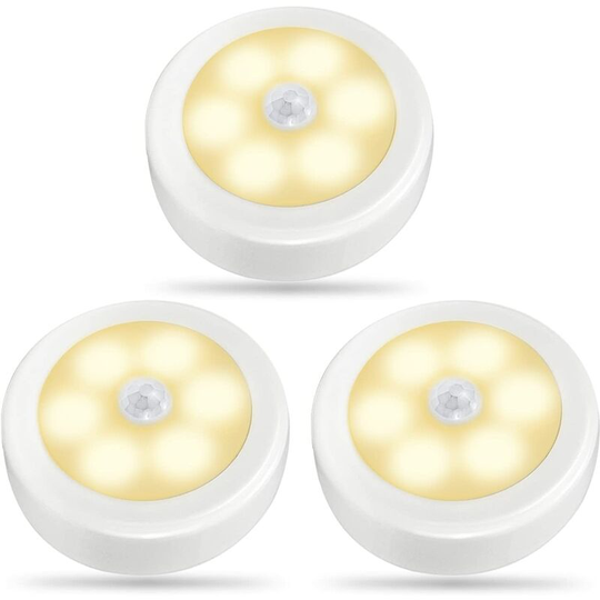Aougo - 3Pack led Motion Sensor Lights Indoor, Closet Lights, Battery Operated Night Light, Wireless Wall Lamp for Stairs, Hallway, Garage, Entryway