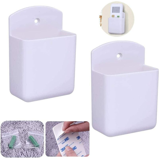 Perle Rare - 2 Pieces Wall Mounted Remote Control Storage Box Reusable Universal Multimedia Storage Box Self Adhesive Storage Box