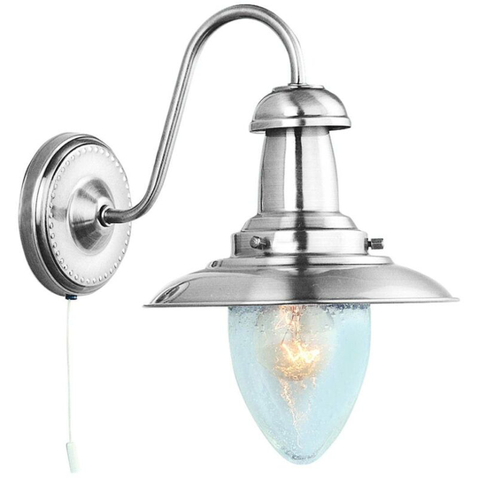 Searchlight Fisherman - 1 Light Wall Light Satin Silver with Seeded Glass Shade, E27