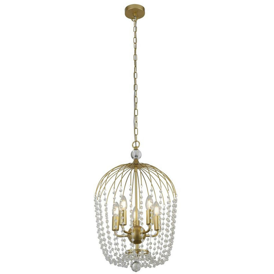 Searchlight Shower 5 Light Pendant, Gold Finish, Metal, Clear Crystal