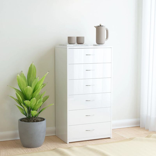 Sideboard with 7 Drawers High Gloss White 50x34x96 cm Chipboard - Hommoo