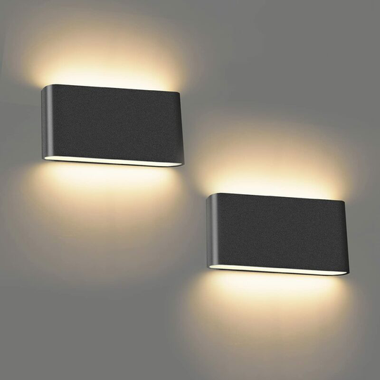 Aougo - 2 Pack Indoor Wall Sconce, 12W Modern Black led Down Wall Sconce, Wall Lights for Hallway, Living Room, Staircase, Bedroom, Warm White 3000K