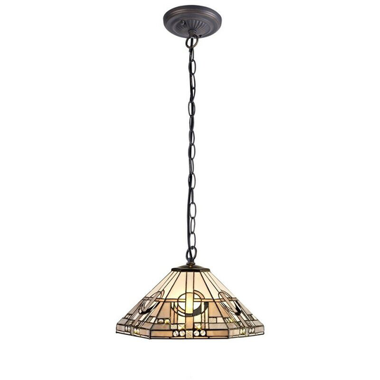 Luminosa Lighting - 1 Light Downlighter Ceiling Pendant E27 With 40cm Tiffany Shade, White, Grey, Black, Clear Crystal, Aged Antique Brass
