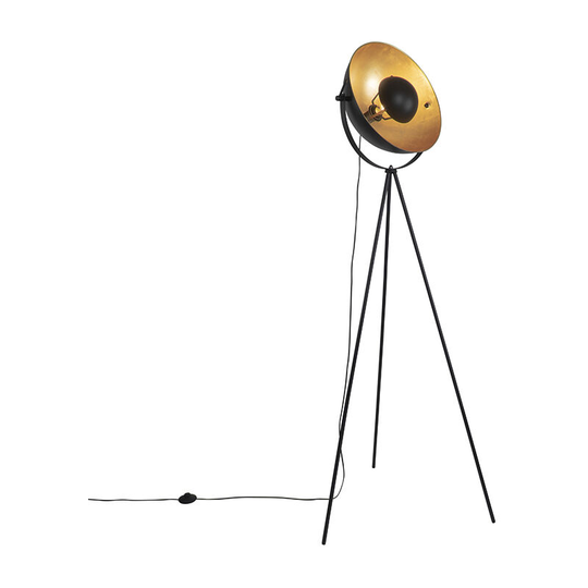 Qazqa - Floor lamp black with gold 42 cm adjustable tripod - Magnax - Black