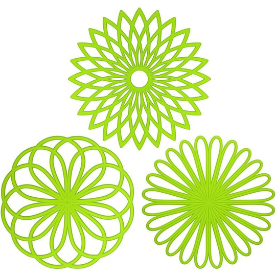 Silicone Tripod - Tripod Pad - Kitchen Pot Pad/Hot Dish Insulated Teapot Tripod Flexible Durable Non-Slip Large Coaster Set of 3 Grass Green