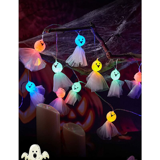 Aougo - Halloween String Lights, 10 Feet 20 LEDs Halloween Ghost Light, Indoor and Outdoor Halloween Decor, 2 Lighting Modes, Battery Powered,
