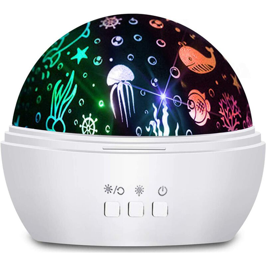 Baby Night Light, Star Night Light Projection Rotation Child Led Projector Lamp and 8 Colors Baby Projection Lamp for Birthday Christmas Party - White
