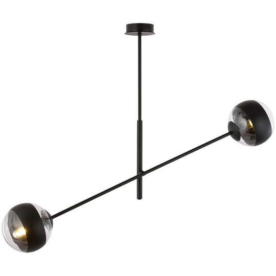 Emibig Lighting - Emibig Linear Black Contemporary Pendant Ceiling Light with Clear,Black Glass Shades, 2x E14