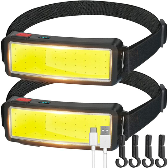 Aougo - cob led Headlamp, Powerful usb Rechargeable Head Torch, Waterproof Headlight 2000 Lumens 2pcs, Helmet Work Light, for Camping, Car