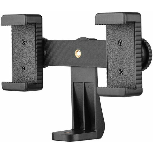 Double Phone Holder Tripod Mount Adapter Horizontal and Vertical Shooting for Phone Selfie Video Live Streaming Chat, Model: Black with L-Style