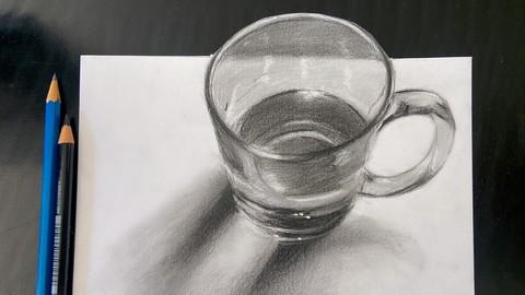 Draw a realistic 3D glass mug with a professional painter