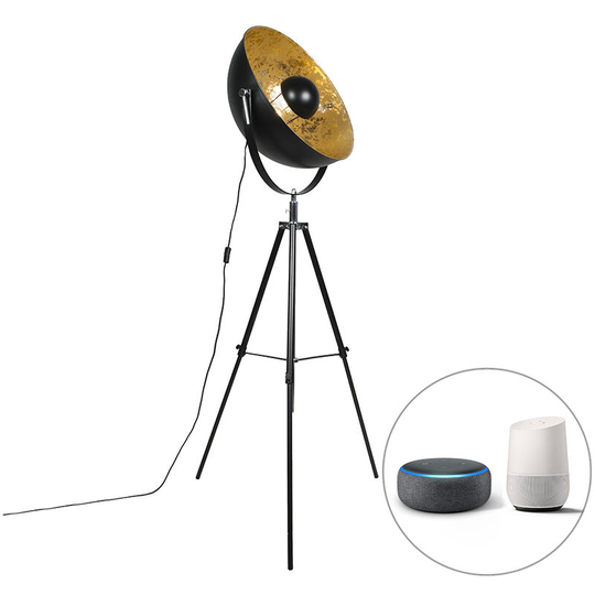 Qazqa - Industrial smart floor lamp black tripod incl. WiFi A60 - Magna 50 Eglip - Black