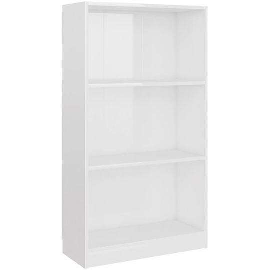 3-Tier Book Cabinet High Gloss White 60x24x109 cm Engineered Wood Vidaxl White