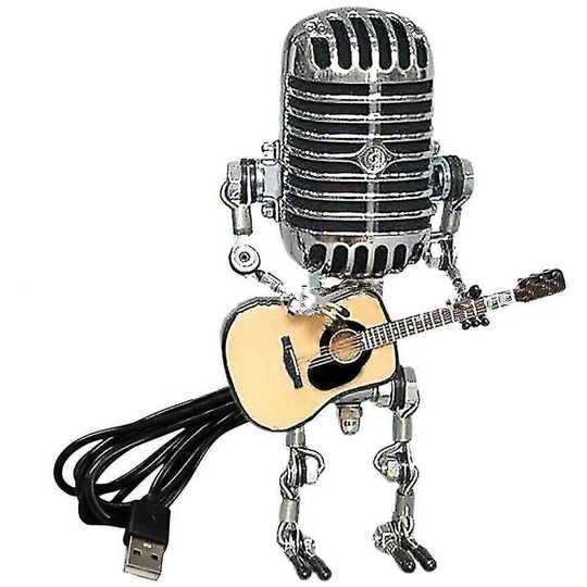 Usb Retro Style Microphone Robot Lamp Holding Guitar With Light Vintage Home Decoration