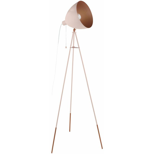Tripod Floor Lamp Light Pastel Apricot Shade & Copper Legs 1 x 60W E27 Bulb
