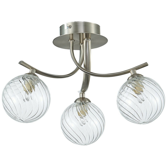 Spring Contemporary Multi Arm Semi Flush Ceiling 3 Light Satin Nickle, Glass