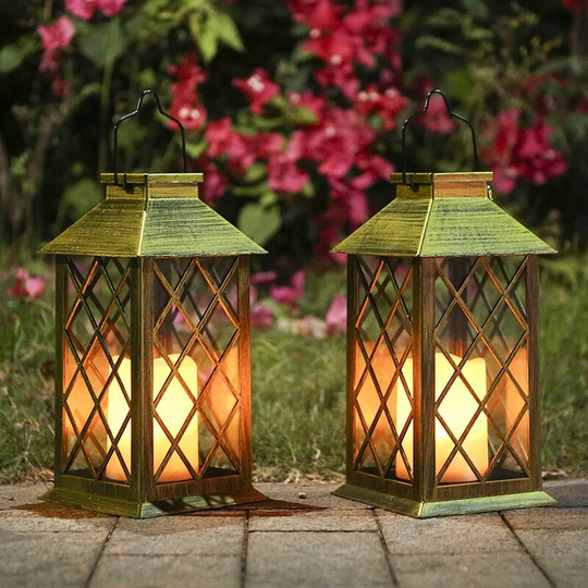 Set of 2 Solar Lanterns with Candle Effect Solar Lights Outdoor Garden Decor Solar Candle Lantern.[Energy Class A+++]