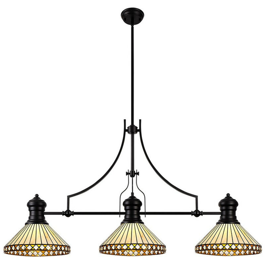 Luminosa Lighting - Luminosa Worcester, 3 Light Linear Ceiling Pendant E27 With 30cm Tiffany Shade, Matt Black, Amber, Cream, Crystal