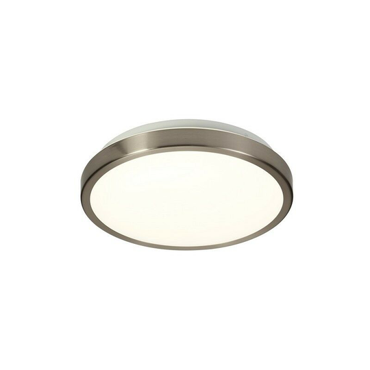 Flush Ceiling, 1 x 12W led, 4000K, 565lm, IP44, Satin Nickel, White - Luminosa Lighting