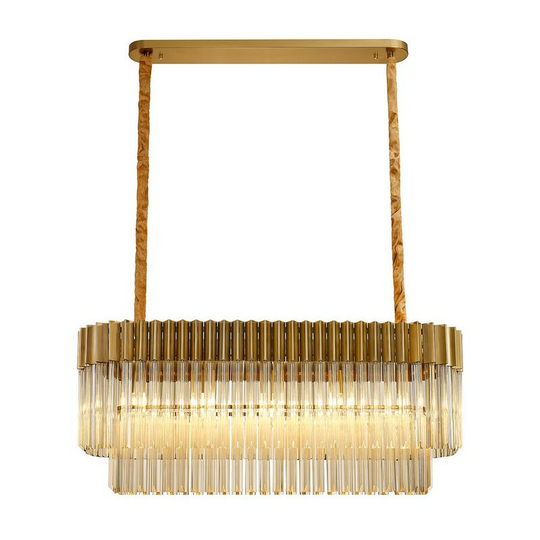 Luminosa Lighting - Luminosa Poland Ceiling Pendant Rectangle 5 Light E14, Brass, Cognac Sculpted Glass