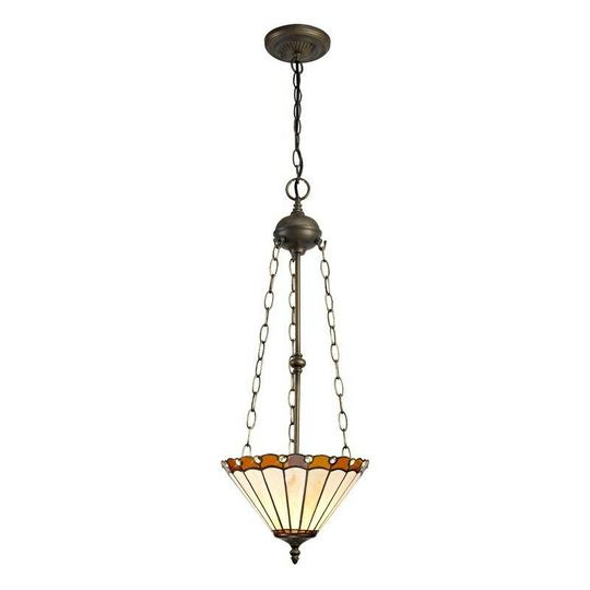 Luminosa Lighting - 3 Light Uplighter Ceiling Pendant E27 With 30cm Tiffany Shade, Amber, Crystal, Aged Antique Brass