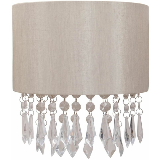 First Choice Lighting - Jewelled Pale Gold Fabric Wall Light With Clear Beaded Crystal Style Strings - Pale gold faux silk with clear acrylic detail