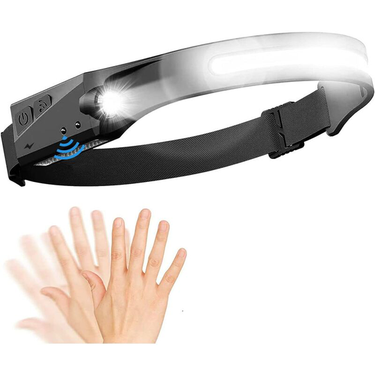 Aougo - usb Rechargeable led Headlamp, usb Powerful Head Torch, Smart Sensor cob&xpe Super Bright 230° Headlamp with 5 Light Modes, ipx 4, Camping,