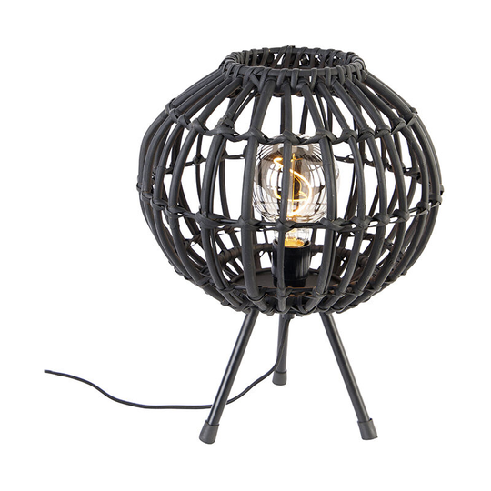 Qazqa - Rural table lamp tripod black 30 cm - Canna - Black