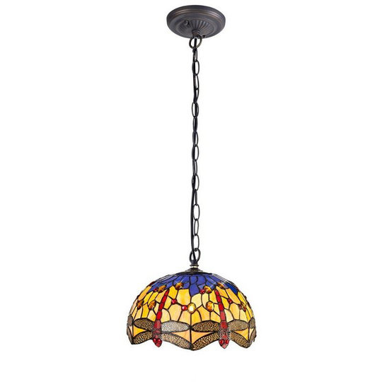 Luminosa Lighting - 1 Light Downlighter Ceiling Pendant E27 With 30cm Tiffany Shade, Blue, Orange, Crystal, Aged Antique Brass