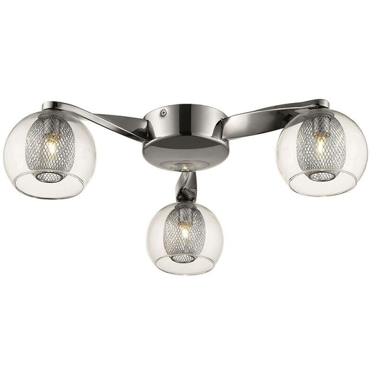 Spring Lighting - 3 Light Flush Multi Arm Mesh Ceiling Light Chrome, Clear, G9