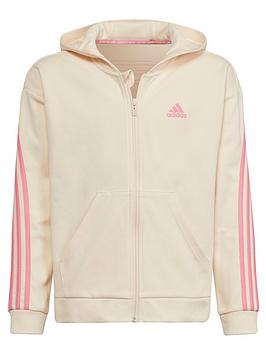 adidas Future Icons Kids Girls 3 Stripe Zip Though Hoodie - Light Beige, Light Beige, Size 3-4 Years, Women