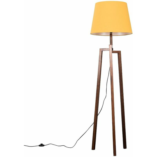 Floor Lamp Augustus Dark Wood Tripod Floor Lamp with Aspen Shade - Mustard